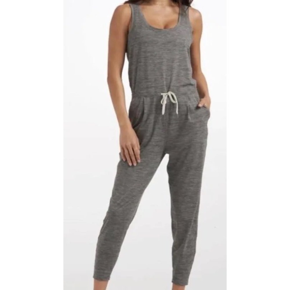 Vuori Lux Harem Jumpsuit Heather Grey Sleeveless Drawstring Pockets Large
